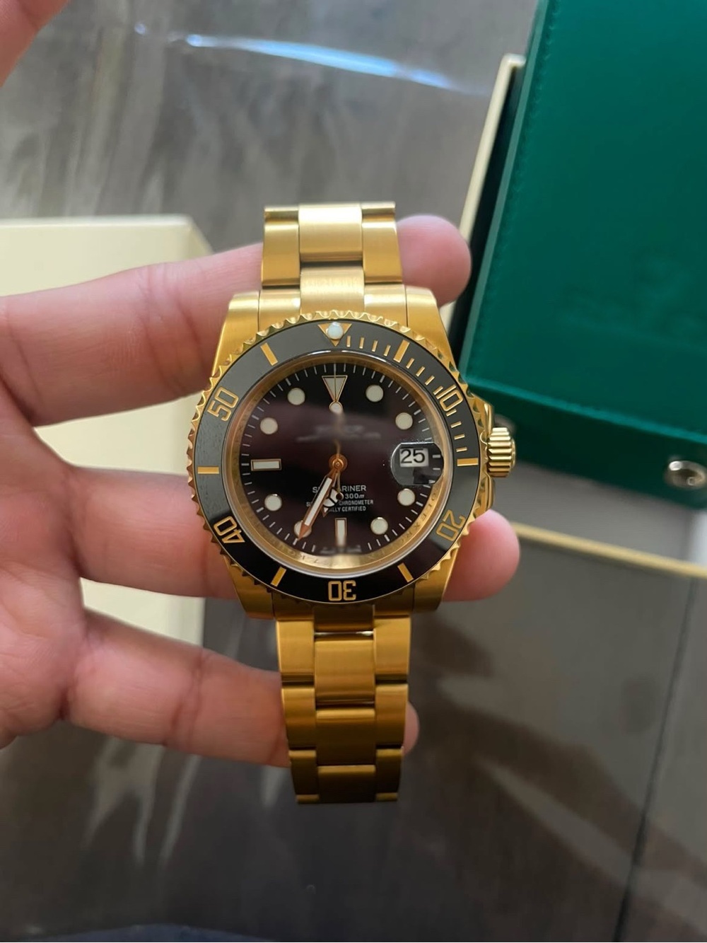 Gold Men's Dive Watch with Black Dial